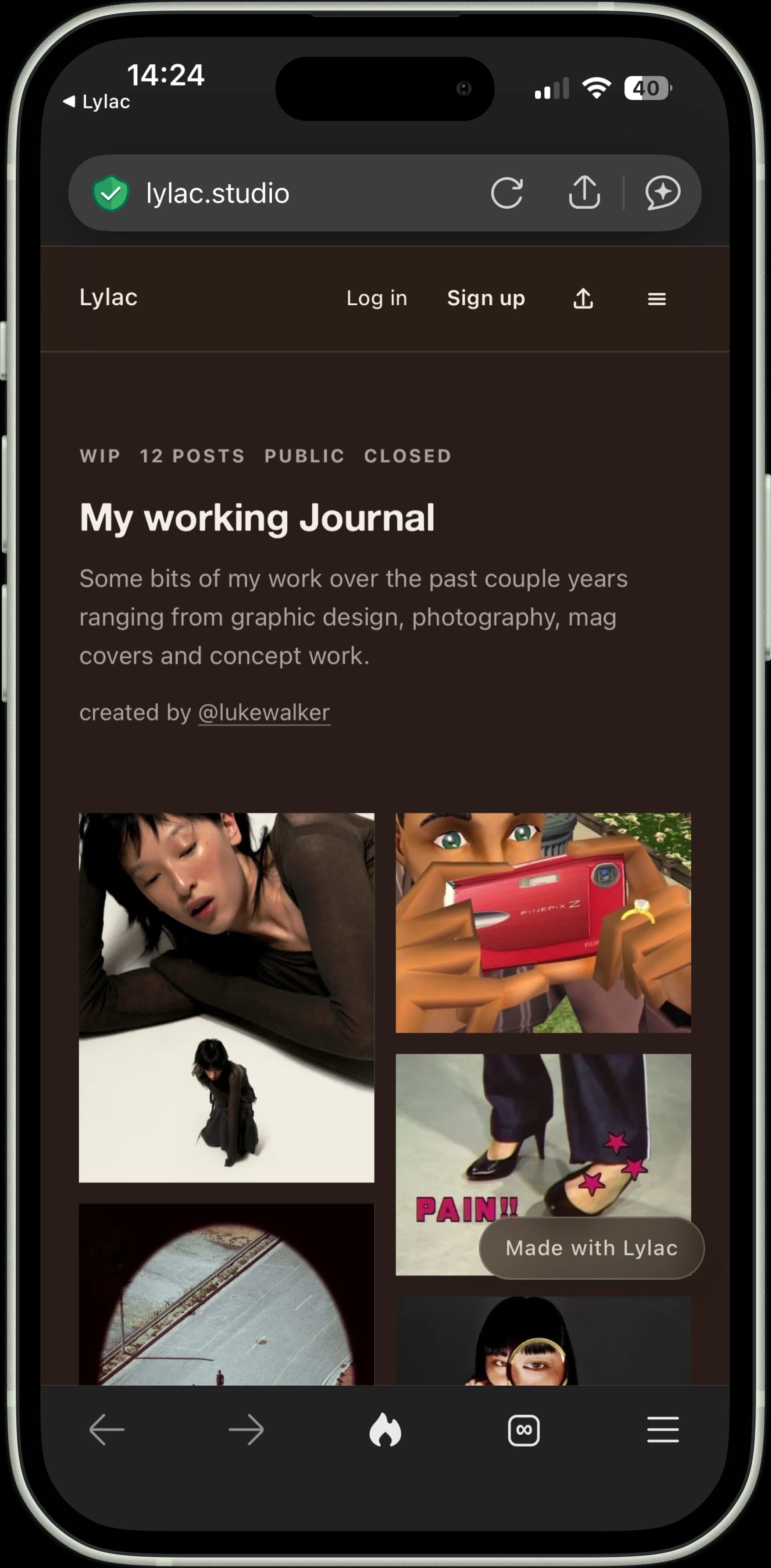 Graphic design Studio displayed in a mobile web browser