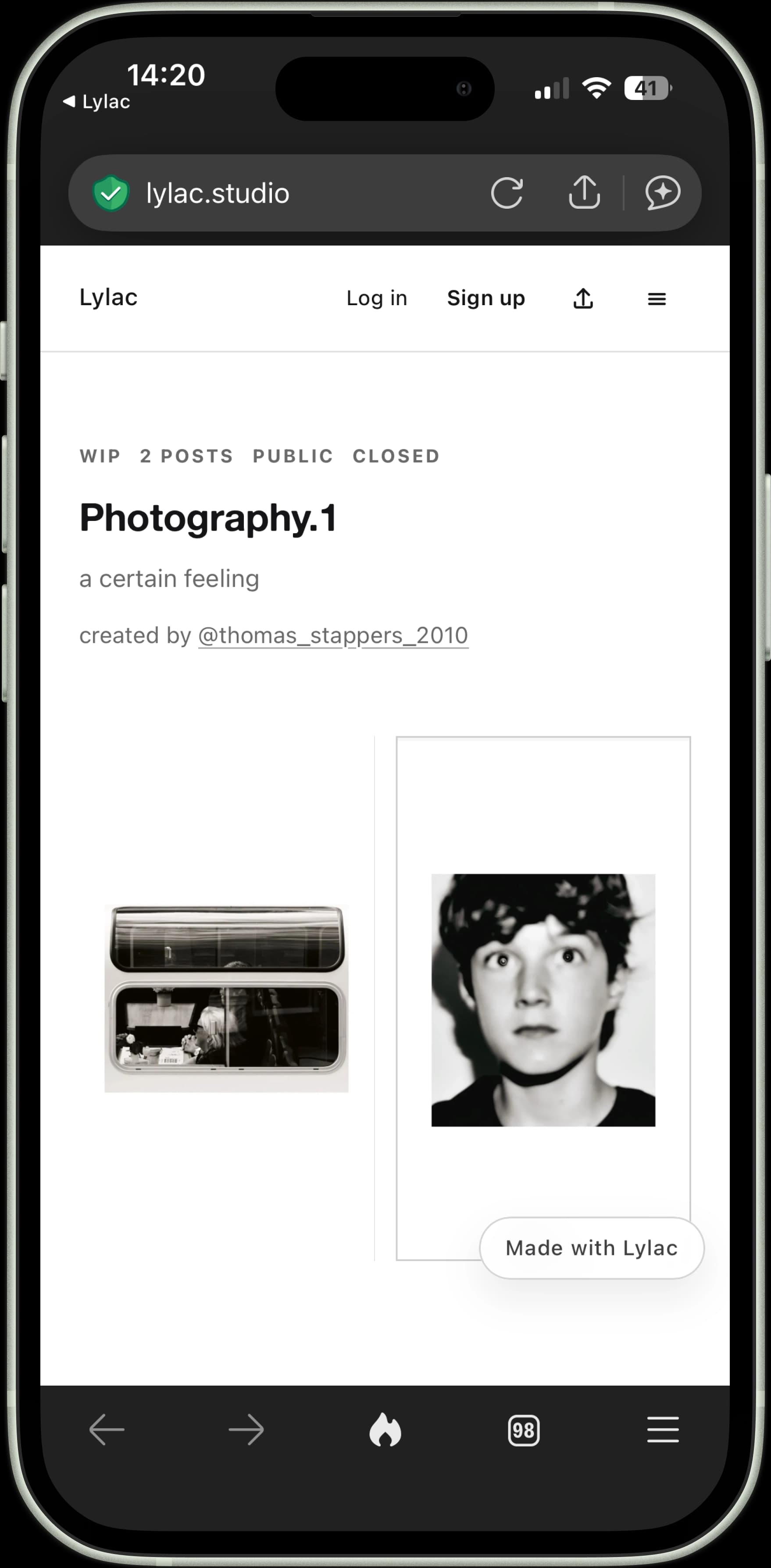 Black and white photography Studio displayed on the web