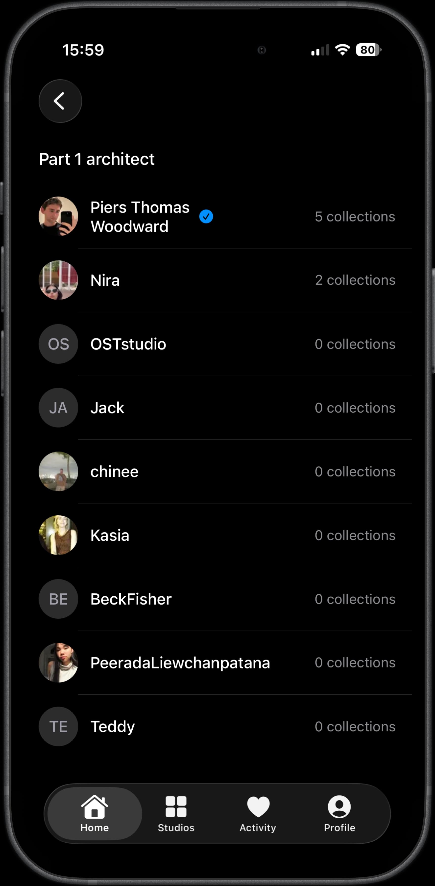 Browse page showing Part 1 architect profiles filtered by skill
