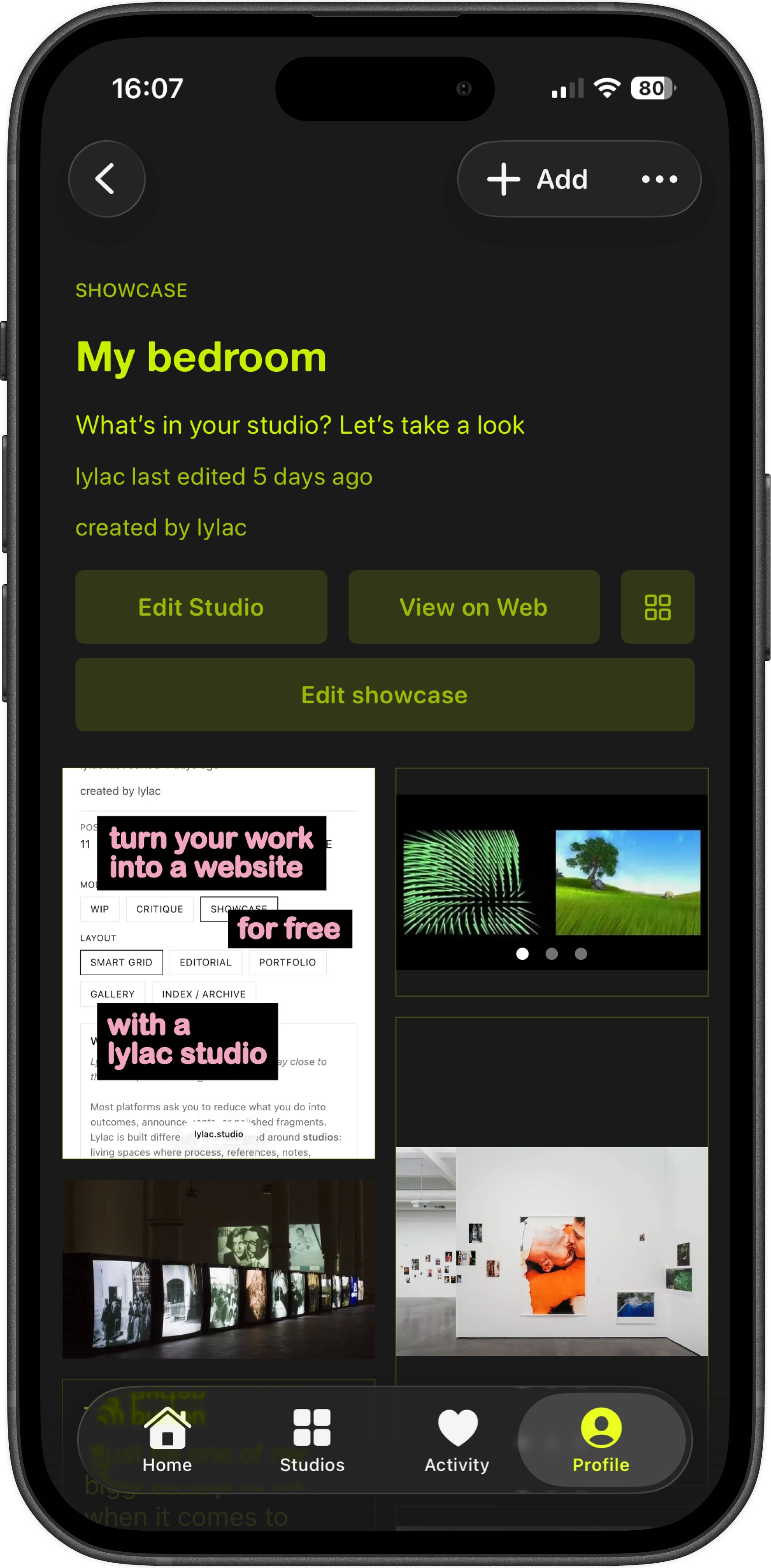 Studio showcase view