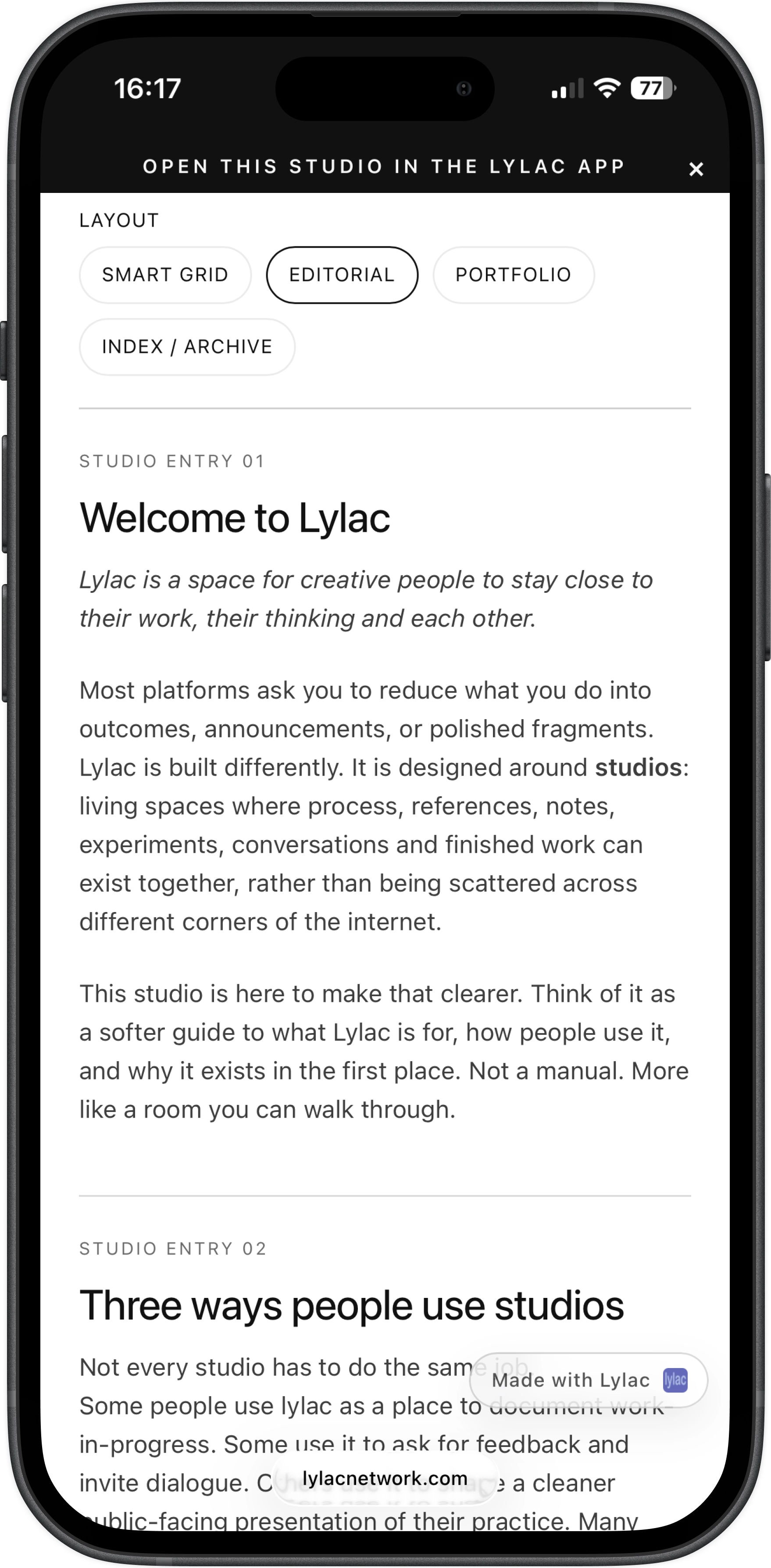Studio displayed on web demonstrating cross-platform accessibility and sharing